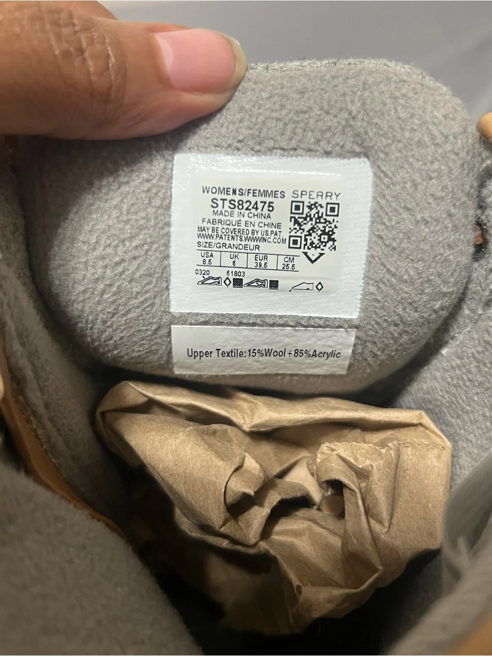 SPERRY Saltwater Wool Embossed 3M Thinsulate Rubber Duck Boot Dark Grey 8.5